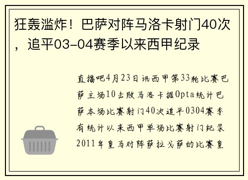 狂轰滥炸！巴萨对阵马洛卡射门40次，追平03-04赛季以来西甲纪录