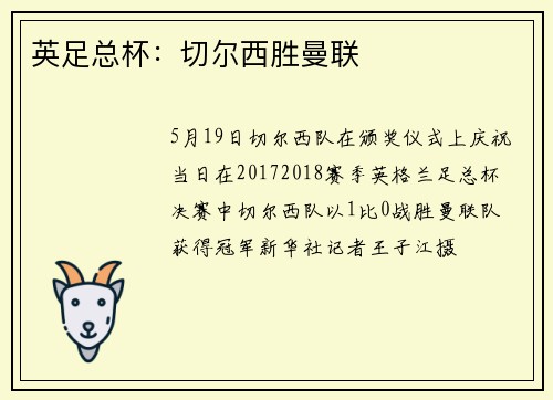 英足总杯：切尔西胜曼联